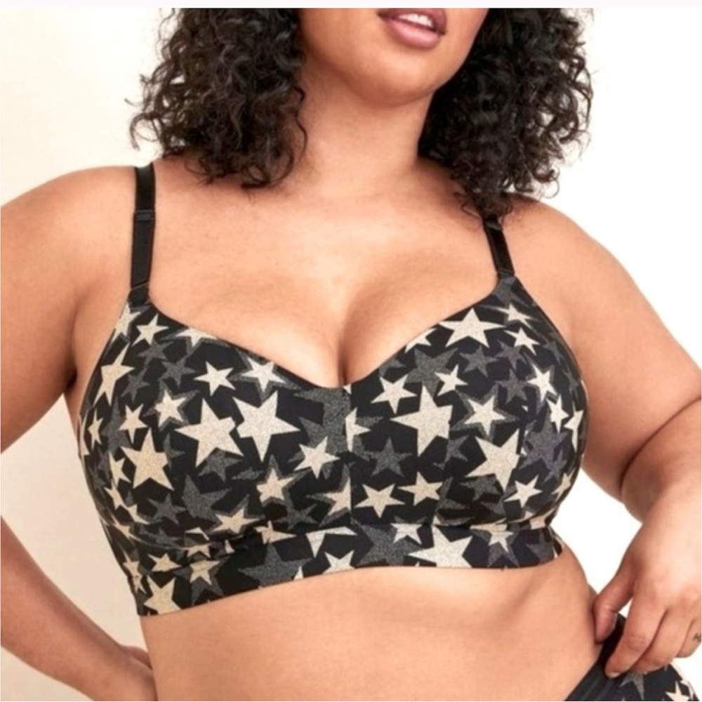 Torrid Plus Size 46B Black Star Print Wireless Everyday Bra NEW
